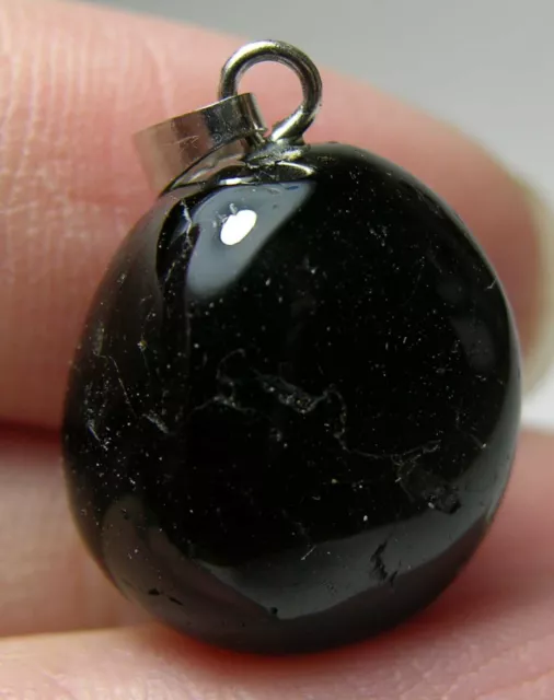 #19 Brazil 24.00ct Natural Schorl Black Tourmaline Tumbled Crystal Pendant 16mm