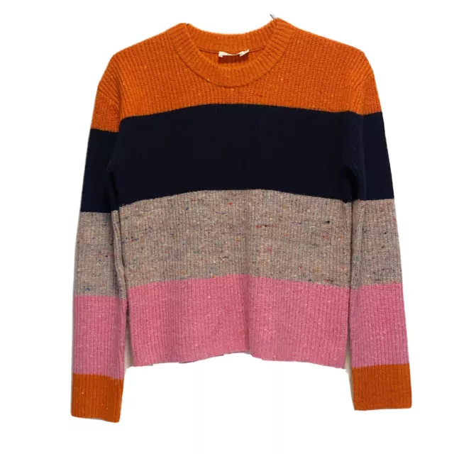 ATM GEORGINA Color Block Ribbed Fashionable Sweater Orange Navy Pink Size XS JSC 2