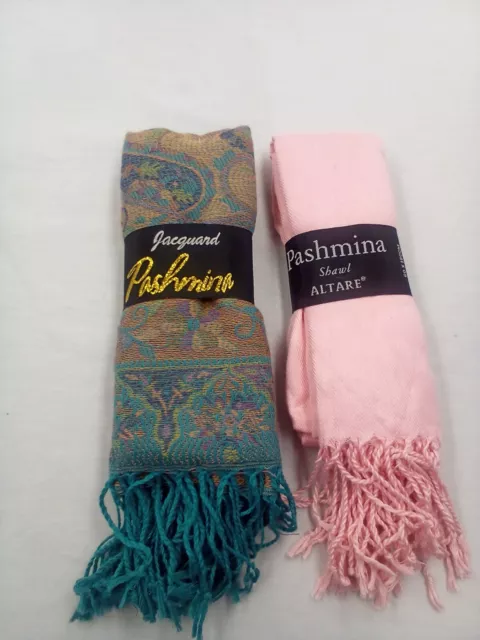 2 Pashmina Shawls one light pink the other multicolor