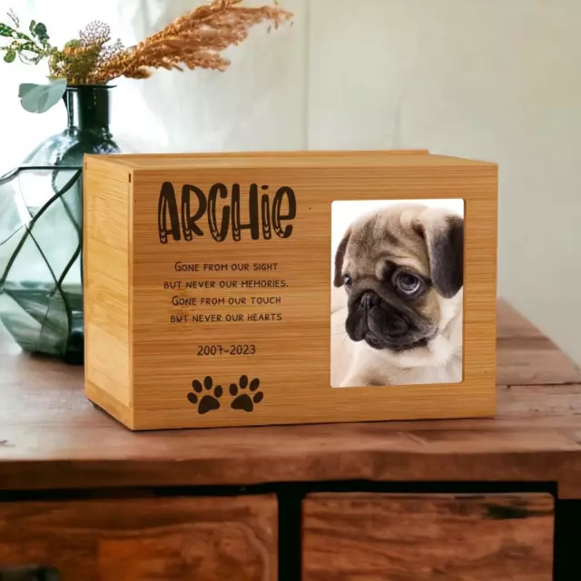 Personalised Wooden Dog Memorial Cremation Urn with Photo Heart Quote PM-2