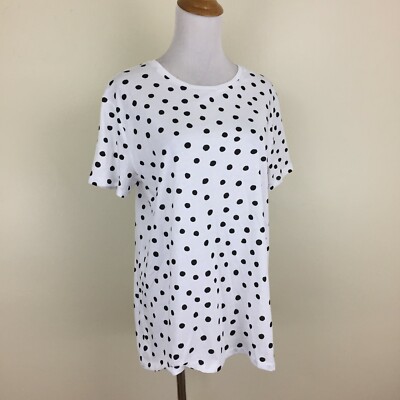 NWT ZARA White Black Polka Dots Womens sz Medium Loose Fit Short Sleeve Shirt