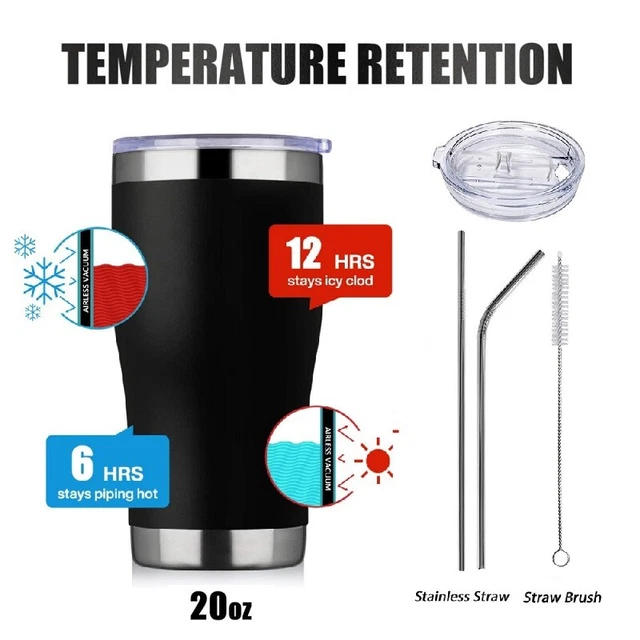 20oz Stainless Steel Tumbler Vacuum Insulated w/ Lid 2 Straw Coffee Cup Mugs