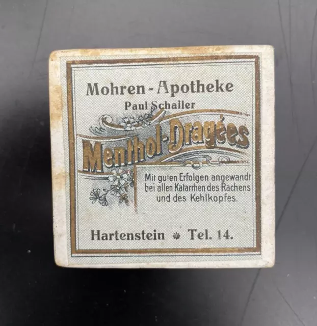 Werbeschachtel - Menthol-Dragees - Mohren-Apotheke - Hartenstein - um 1910