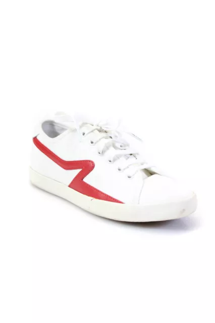 Rag & Bone Womens Leather Trim Low Top Lace Up Sneakers White Red Size 38 8
