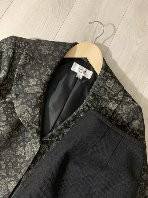Le Suit Gray Black Floral Jacquard Jacket And Black Skirt 2 Pc Set Sz 10P/10