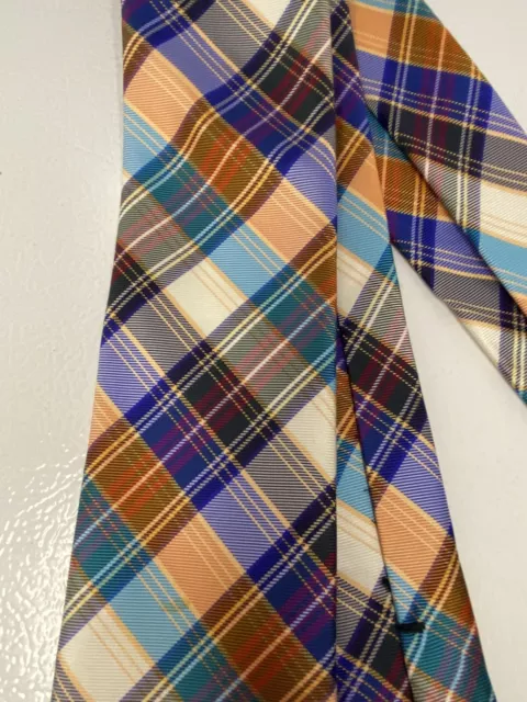 MENS 100% SILK Esquire Blue Orange Purple Plaid Necktie Neck Tie $14.99 ...