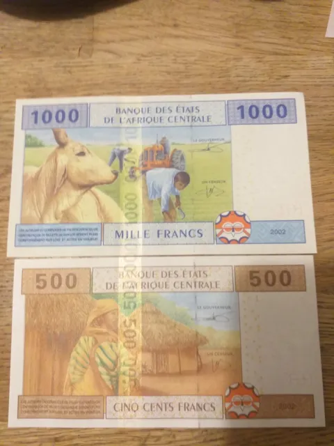 Billets 1000 Et 500 Fcfa 2002 UNC Congo