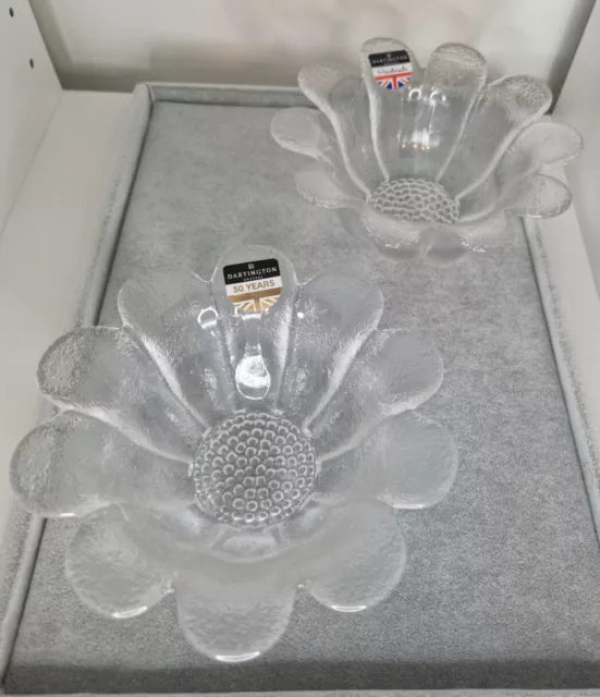 Pair of Dartington Fine Quality Crystal Daisy Bowls FT186/2 Slightly Imperfect