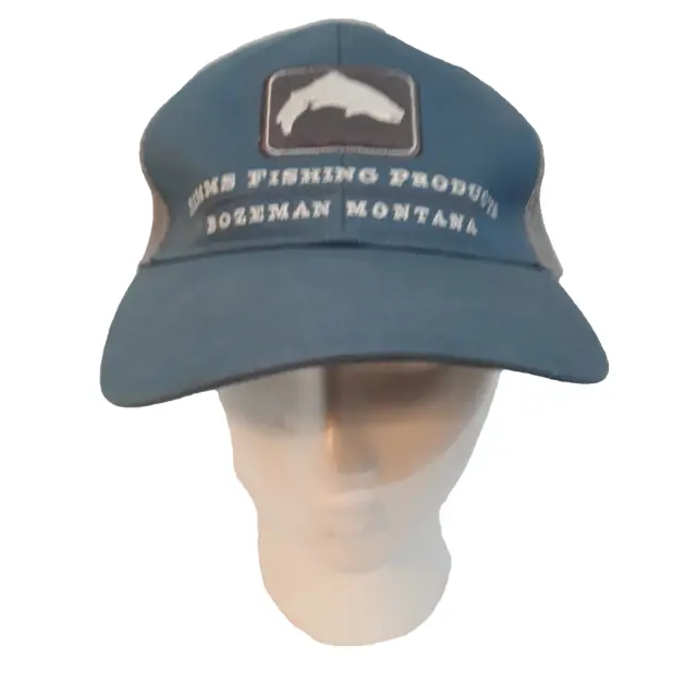 Simms Fishing Products Bozeman MT Baseball Cap Hat Green Gray Adjustable Strap
