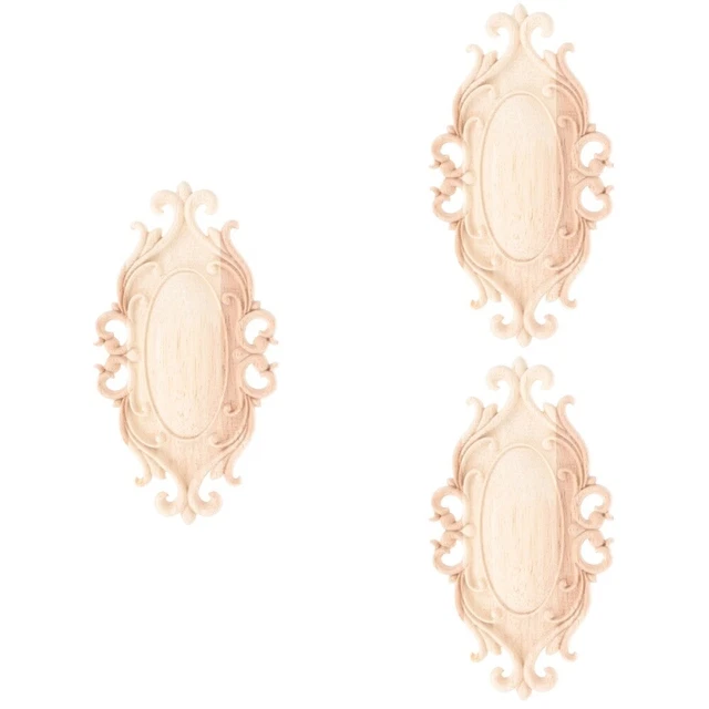 3x Decorative Furniture Carving Applique Unpainted Wooden Carving Applique