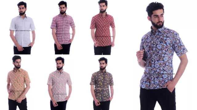 Hombre Algodón Gasa Estampado Casual Manga Corta Botones Camisas Boho Playa Tops