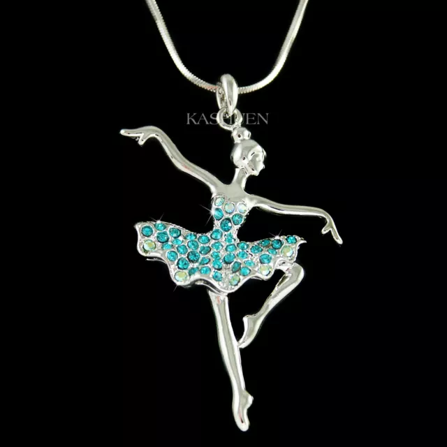 Bleu Sarcelle Ballerine Ballet Danseuse Pointe Danse ~ Avec Swarovski Collier