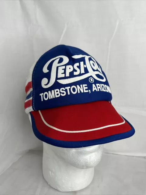 Vintage PEPSI COLA 3 Stripes Snapback Trucker Foam Hat Cap TOMBSTONE ARIZONA