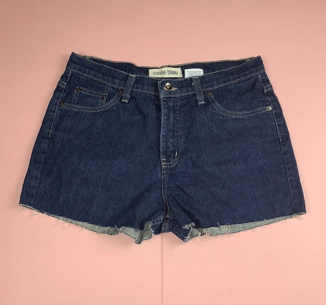 Hotpants vintage blu denim pantaloncini jeans freyed di Code Bleu taglia 12