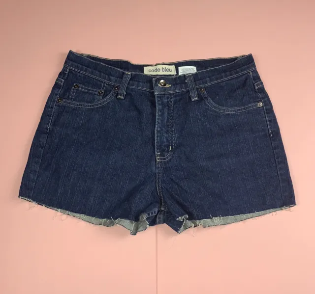 Vintage Blue Denim Hotpant Shorts Frayed Jean Shorts by Code Bleu Size 12