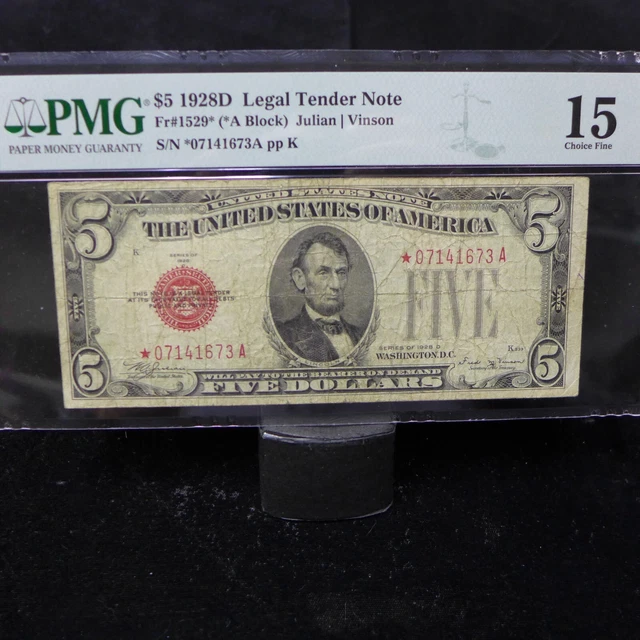 1928 D $5 Legal Tender ☆STAR☆ Note, PMG Choice Fine 15, FR 1529*, ☆07141673A