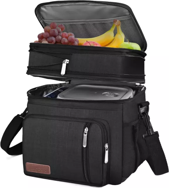 15L Double Deck Lunch Box Bag w/ Leakproof Insulated Soft Large Lunch Cooler Bag