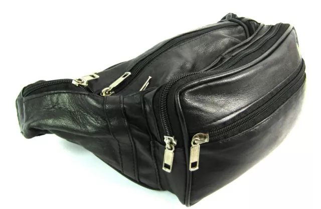 Unisex Súper Suave Cuero Negro Riñonera Dinero Viaje Cinturón Cartera Festival