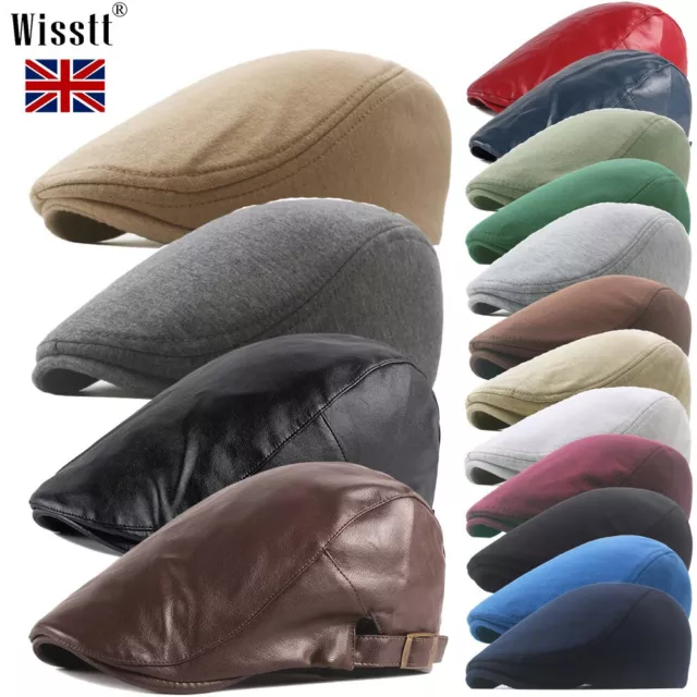 Mens Winter Womens Leather Flat Cap Newsboy Hats Solid Outdoor Cotton Baker Boy