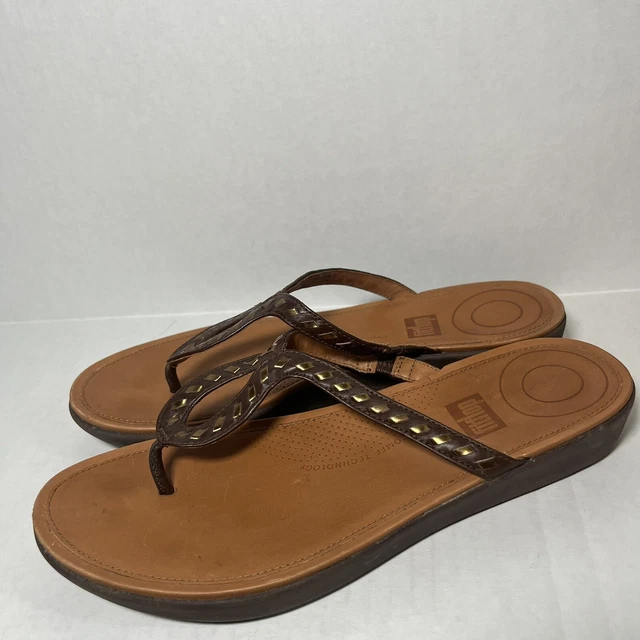FitFlop Strata Sandals Women's 8 Leather Thongs Flip-Flops Toe-Post