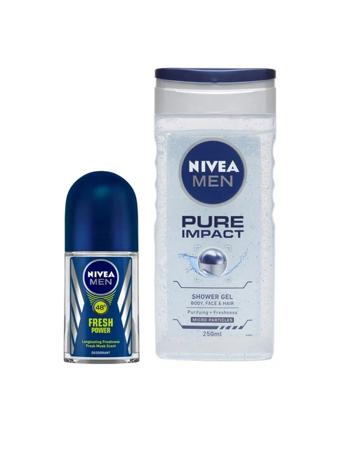 Nivea Hommes Pure Impact Gel Douche & Frais Puissance Roll On Déodorant 10.1 ML