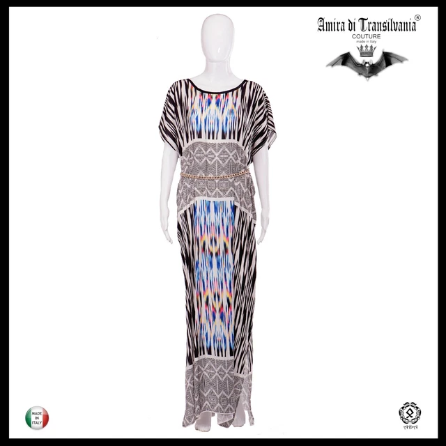 abito donna estivo couture caftano curvy lungo chiffon tribale bianco nero moda