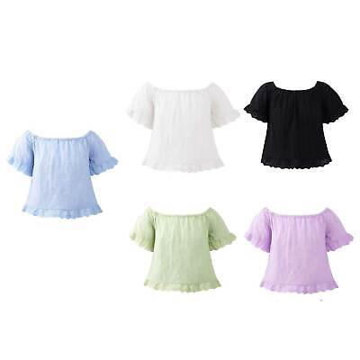 Toddler Girls Basic Casual T-Shirts Off-Shoulder Flared Short Sleeve Blouse Tops
