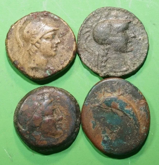 Taters Relics  Group Lot of 4 Greek Bronze ae Coins     ab7560