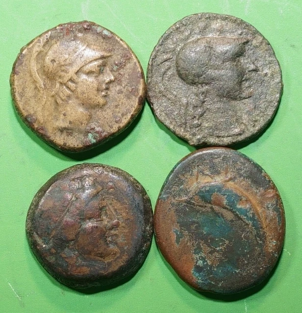 Taters Relics  Group Lot of 4 Greek Bronze ae Coins     ab7560