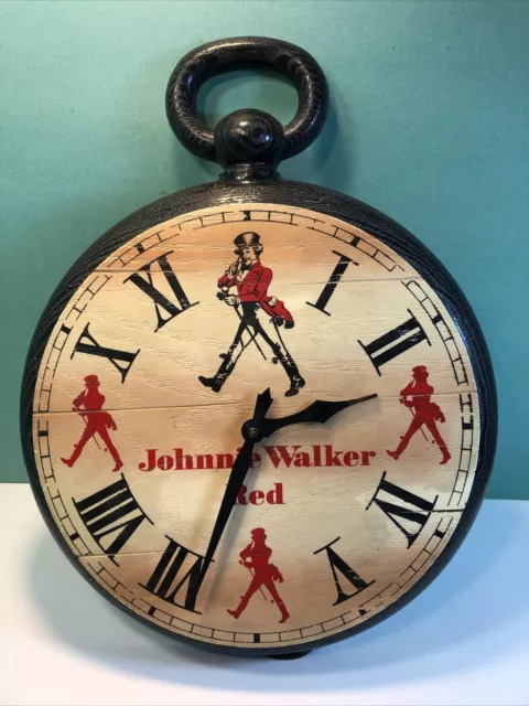 vtg 14” Johnnie Walker Red Whiskey Wall Clock , Figural Pocket Watch 70's WORKS