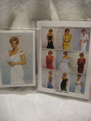 Block Of 9 Princess Diana Royal Gowns Postage Stamps+White Chiffon Dress W/Cert.