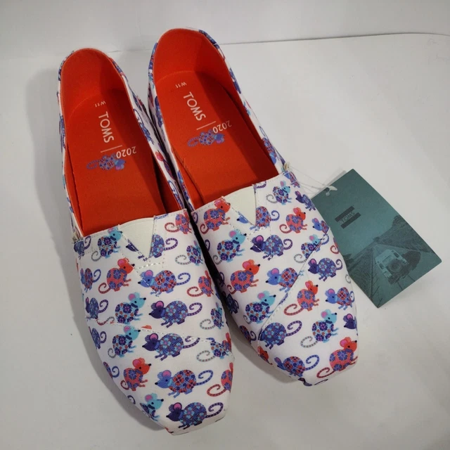 Toms Women's Size 11 Year of the Rat Bright White Print Classic Shoes New w Tags Toms Women's Size 11 Year of the Rat Bright White Print Classic Shoes New w Tags