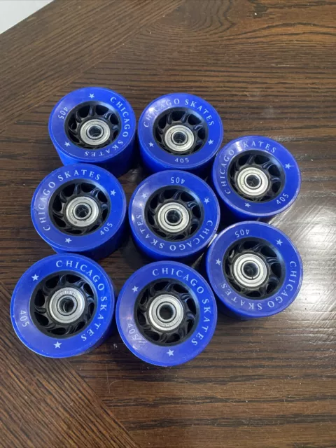 (8) NOS Blue Chicago 405 Roller Skate Wheels