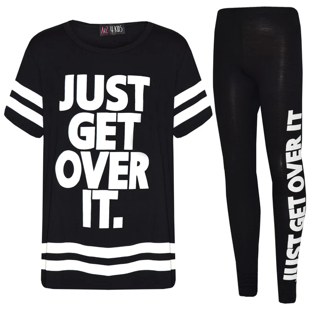 Girls Tops Kids Just Get Over It Baseball T Shirt Top & Legging Set 7-13 Years