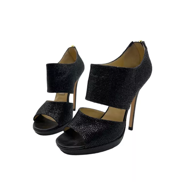 JIMMY CHOO Black Glitter Private Platform Heels