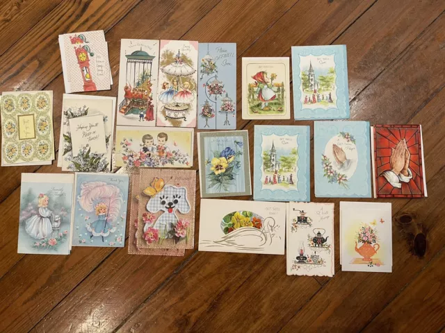 Vintage LOT 15 GREETING CARDS Unsigned Get Well 50s 60s scrapbok