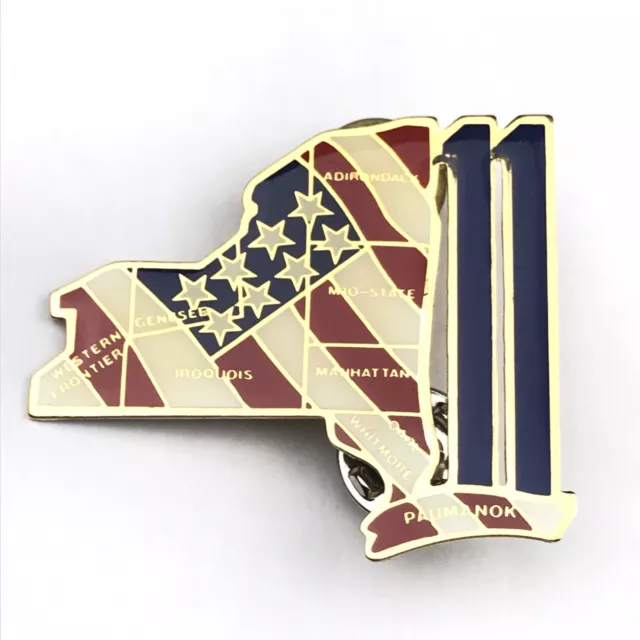 New York State Shape USA Flag Counties 911 Vintage Pin Metal Enamel