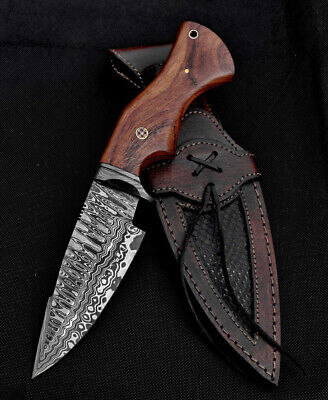 Custom Handmade Damascus Steel Bowie Hunting Knife Walnut Wood Handle W/ Sheath