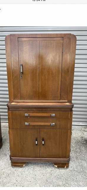 Antique Vintage Art Deco Hamilton Doctor's Cabinet / Mini Bar w/ Glass Shelves