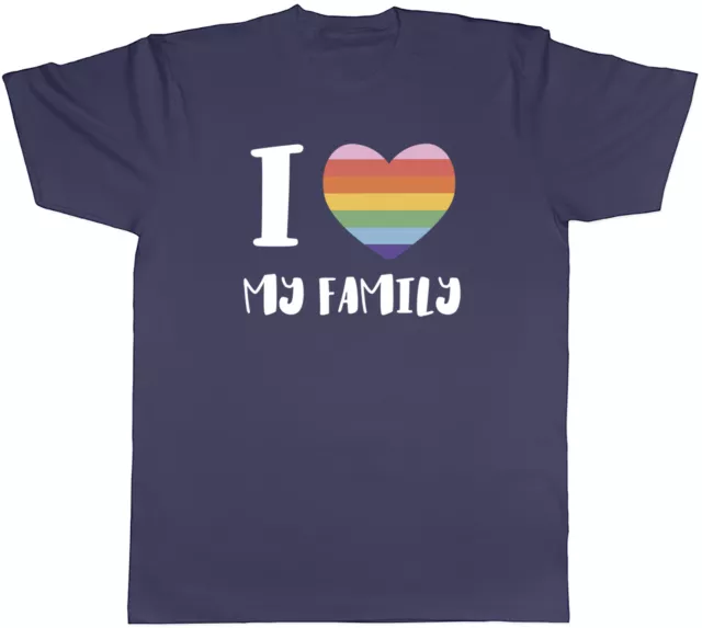 Pride Rainbow Heart Mens T-Shirt I Love my Family LGBTQ+ Tee Gift