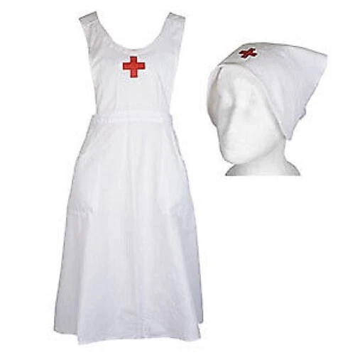 NURSES UNIFORM Red Cross Apron and Button Hat Reenactment Surplus