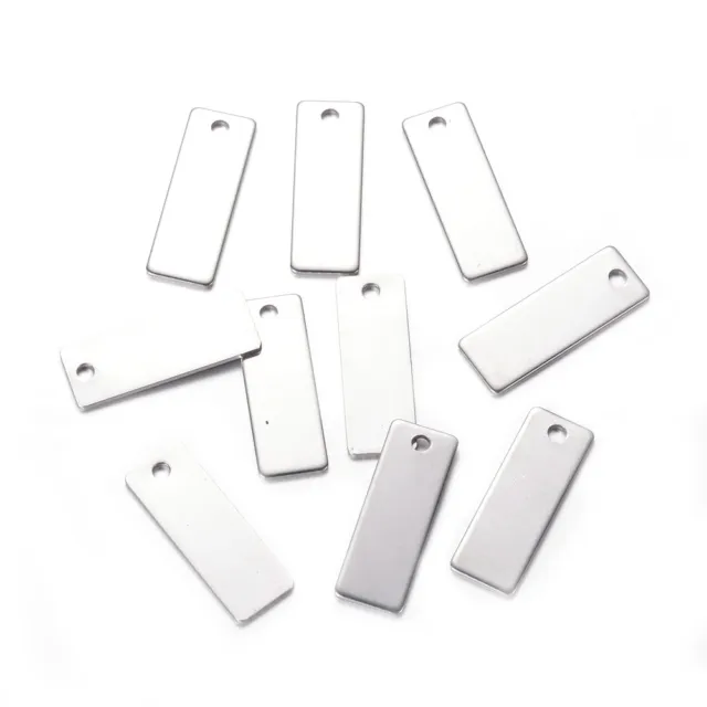 10 piezas Colgantes de etiquetas de acero inoxidable 304 Dijes en blanco rectangulares 25x9 mm