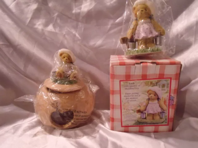 Cherished Teddies 2003 MEMBERSHIP  Leah figure & Candle Holder with Leah Topper