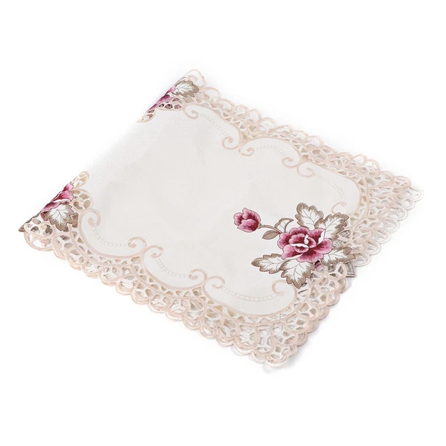 Floral Embroidered Lace Tablecloth Mats Dining Table Topper Cloth Decorations