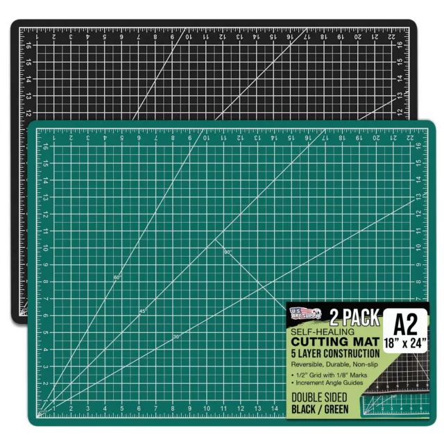 18" x 24" GREEN/BLACK Self Healing 5-Ply Double Sided PVC Cutting Mat - 2 Pack