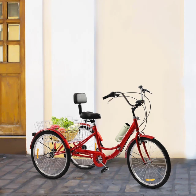 DSYOGX 24 Zoll Erwachsenen-Dreirad - 6-Gang Mit Korb Und Licht, Weiß