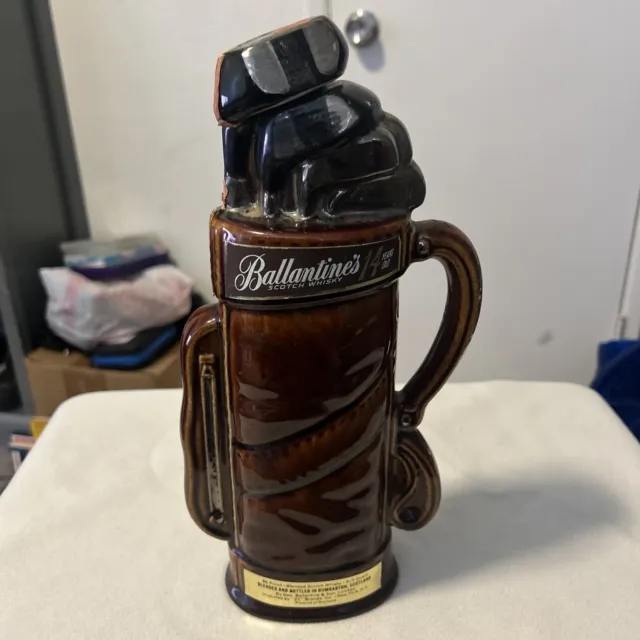 Vintage 12" Golf Club Bag Ballantines 1969 Empty Whiskey Liquor Bottle/Decanter