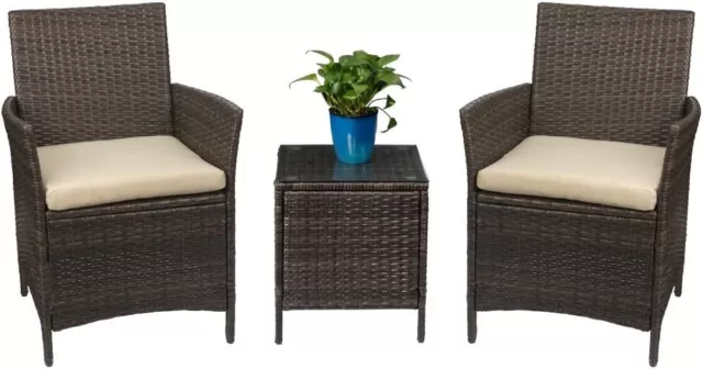 Devoko 3-Piece Patio Furniture Set Rattan Wicker Chairs Table Brown/Beige