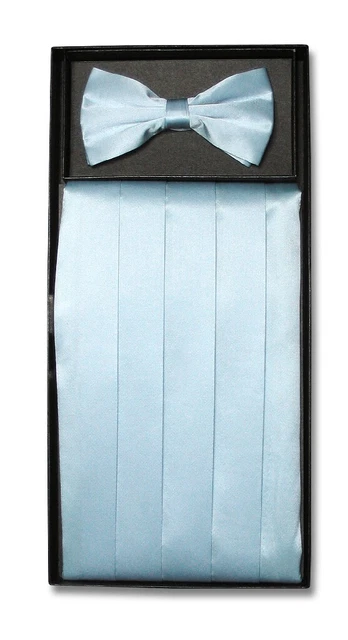 SILK Cumberbund & BowTie Solid BABY BLUE Color Men's Cummerbund Bow Tie Set