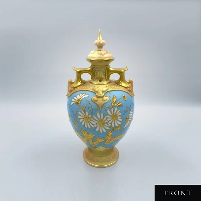V.RARE - 1896 Royal Worcester 9" Daisy Urn/Lidded Vase #1654 (Daisies, gilt